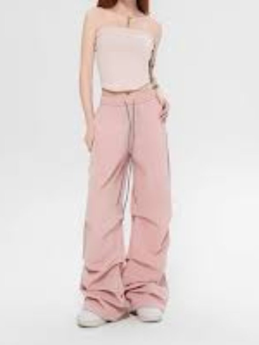Bakyarder Parachute 127$ Pants - Pleated Wide-Leg, Drawstring in Blush Pink